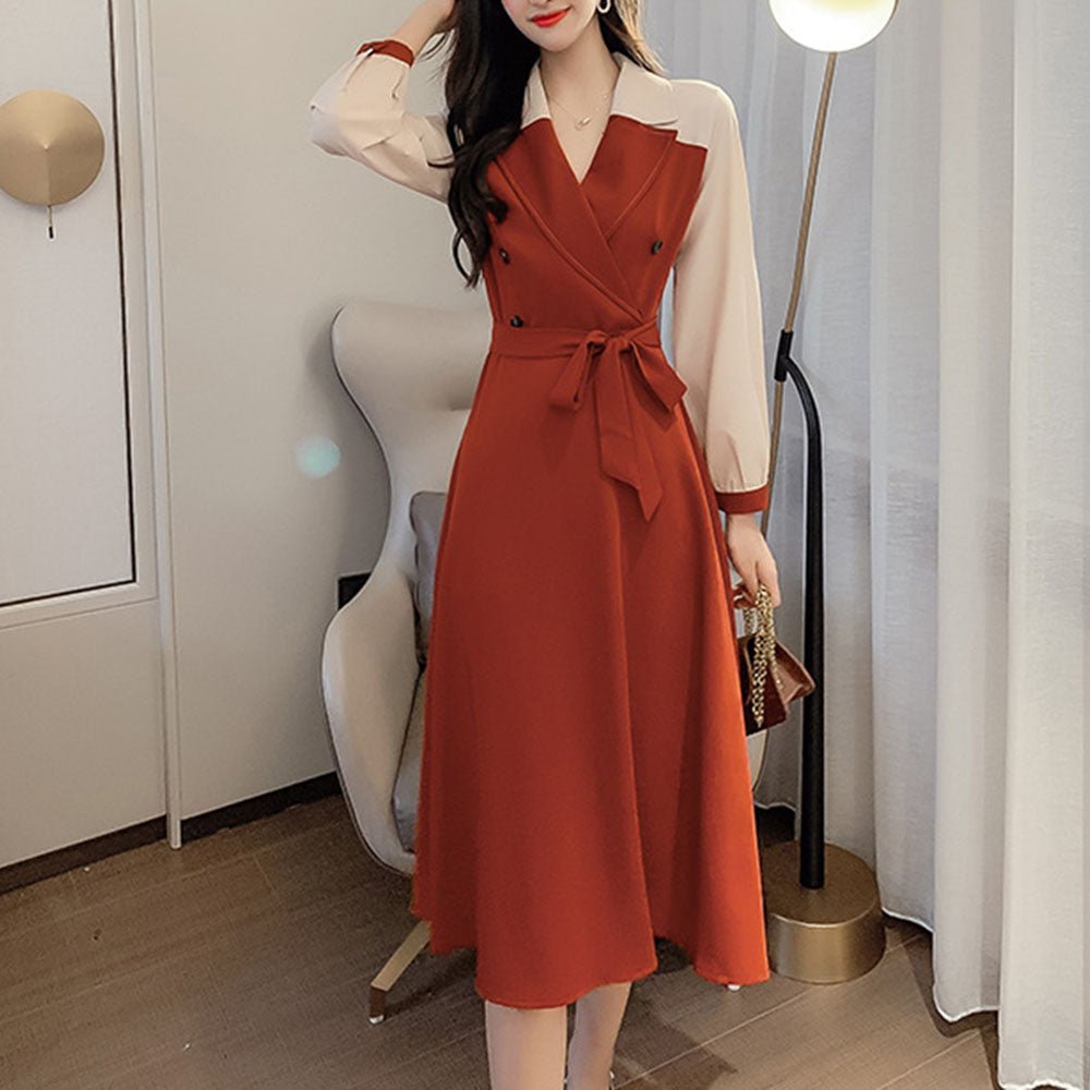 オフィスカジュアル 秋 トレンチワンピース フロントボタンミディアムワンピース ミレジェネ