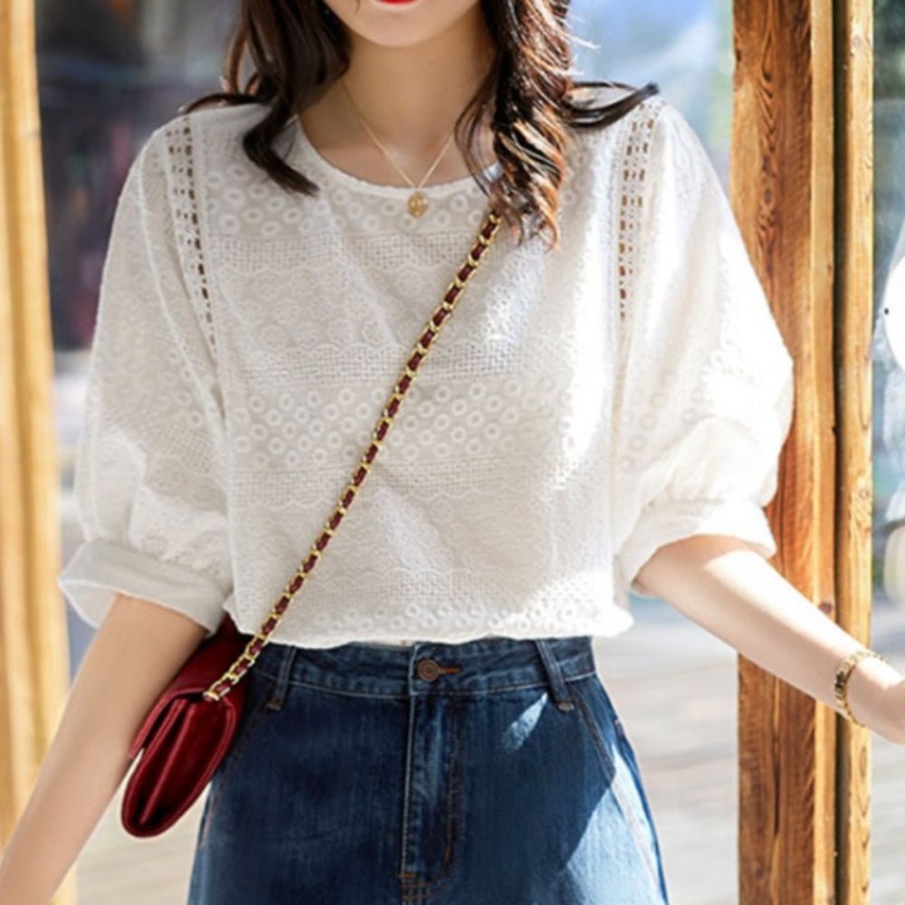 ラウンドネック花柄シースルートップス|オフィスカジュアル レディース 通販【ミレジェネ】