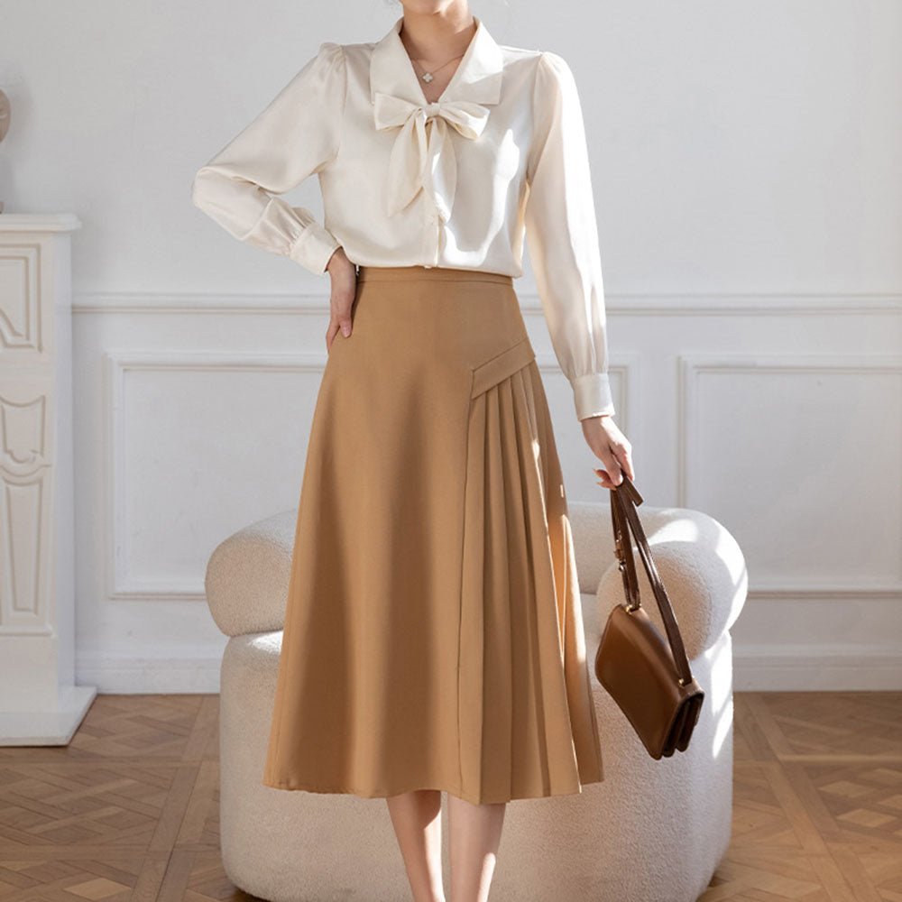 プリーツデザインフレアスカート|オフィスカジュアル レディース 通販【ミレジェネ】