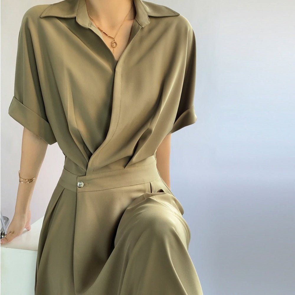 オフィスカジュアル 春夏 襟付きロングワンピース ミレジェネ