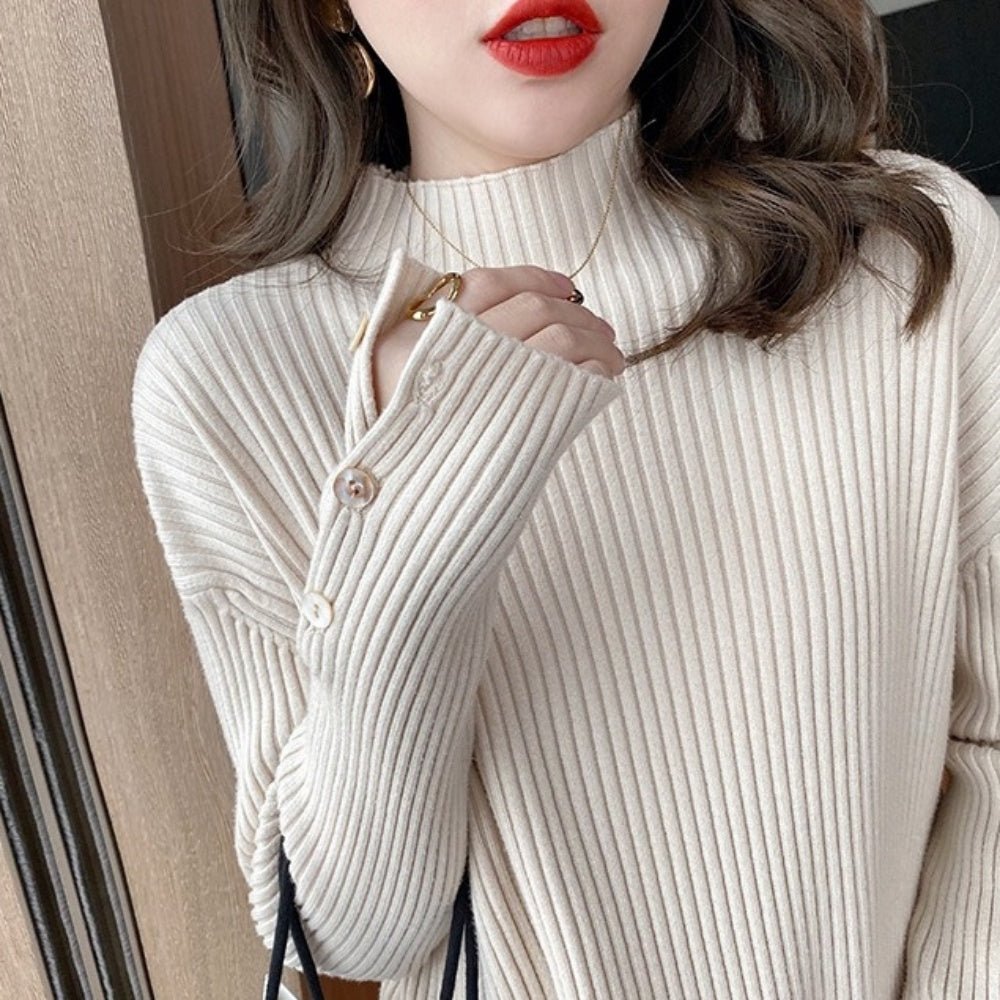 ハーフネックボタンスリーブトップス