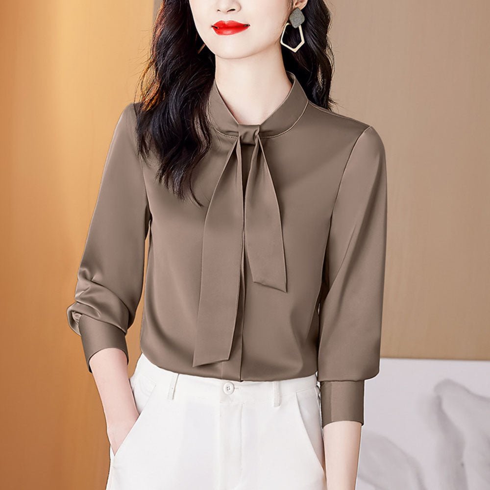 オフィスカジュアル 秋 リボンボウタイベーシックブラウス ミレジェネ