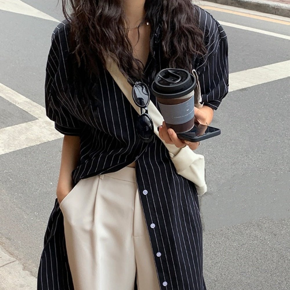 リラクシングストライプシャツワンピース