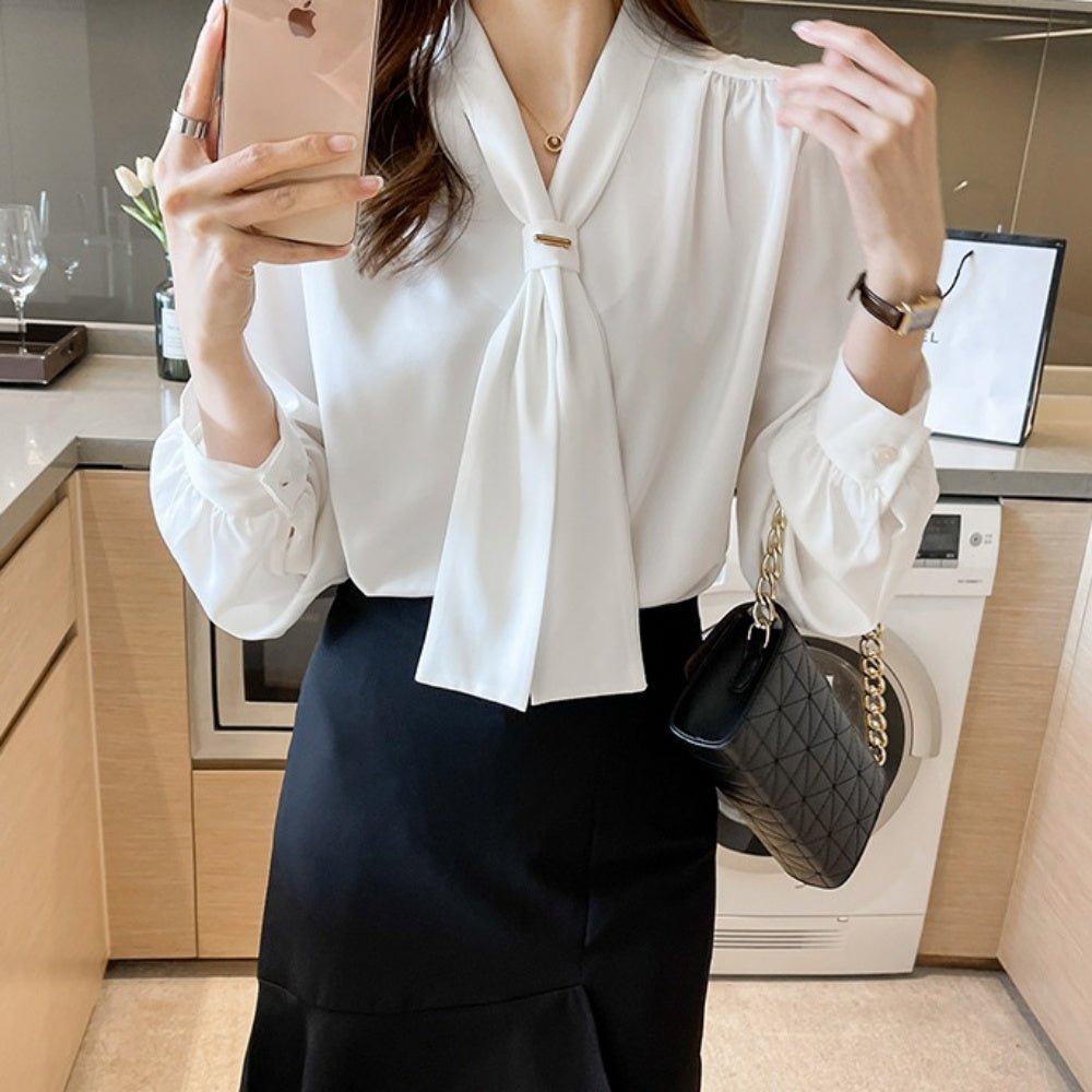 シンプルボウタイブラウス|オフィスカジュアル レディース 通販【ミレジェネ】