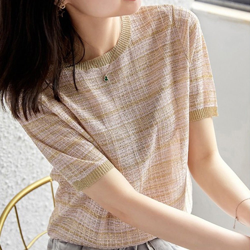 チェック柄サマーニットトップス|オフィスカジュアル レディース 通販【ミレジェネ】