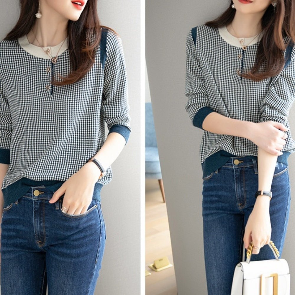 フロントボタンチェック柄プルオーバー