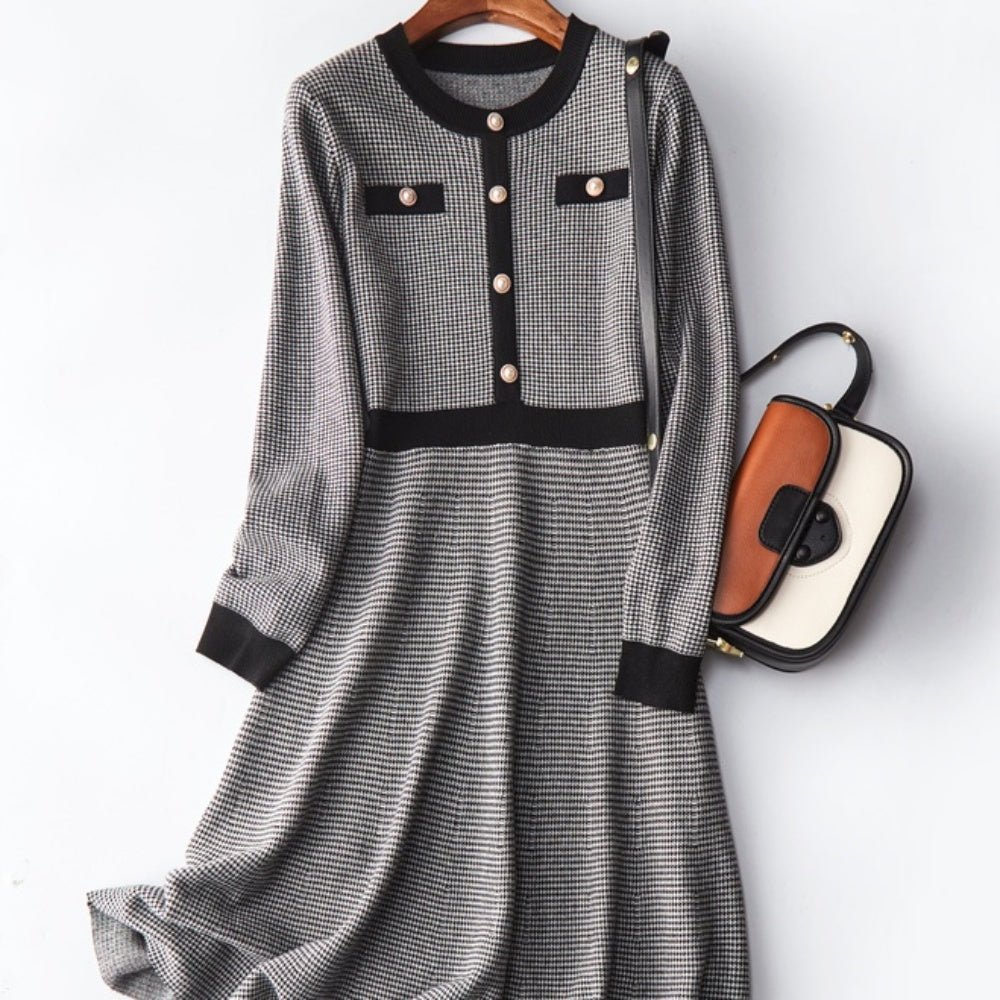 千鳥柄クルーネックワンピース|オフィスカジュアル レディース 通販【ミレジェネ】