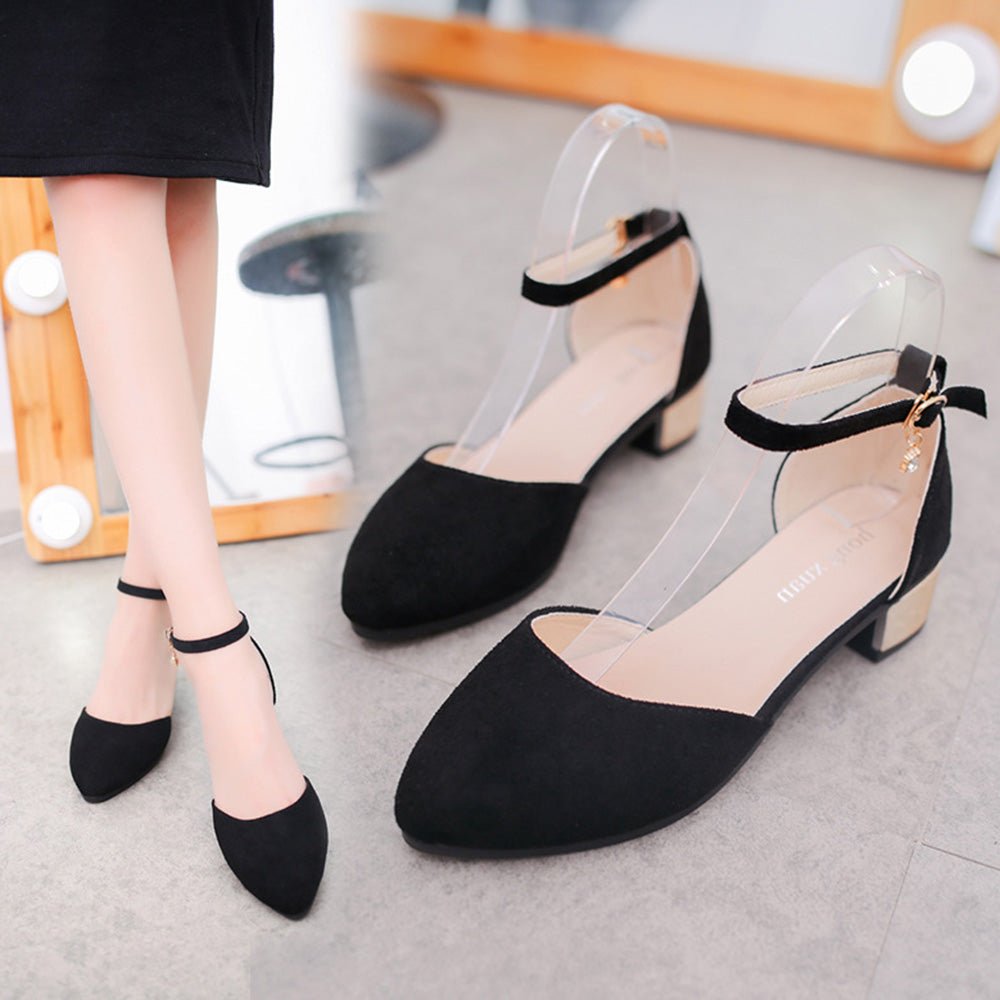 アンクルストラップ付ポインテッドトゥローヒールパンプス|オフィスカジュアル レディース 通販【ミレジェネ】