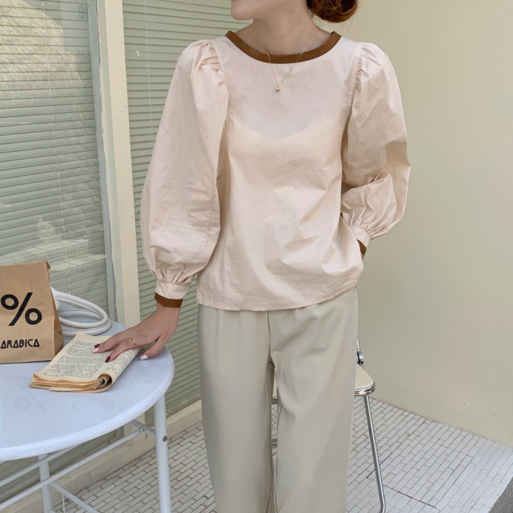 オフィスカジュアル 秋 バッグリボンパイピングブラウス ミレジェネ