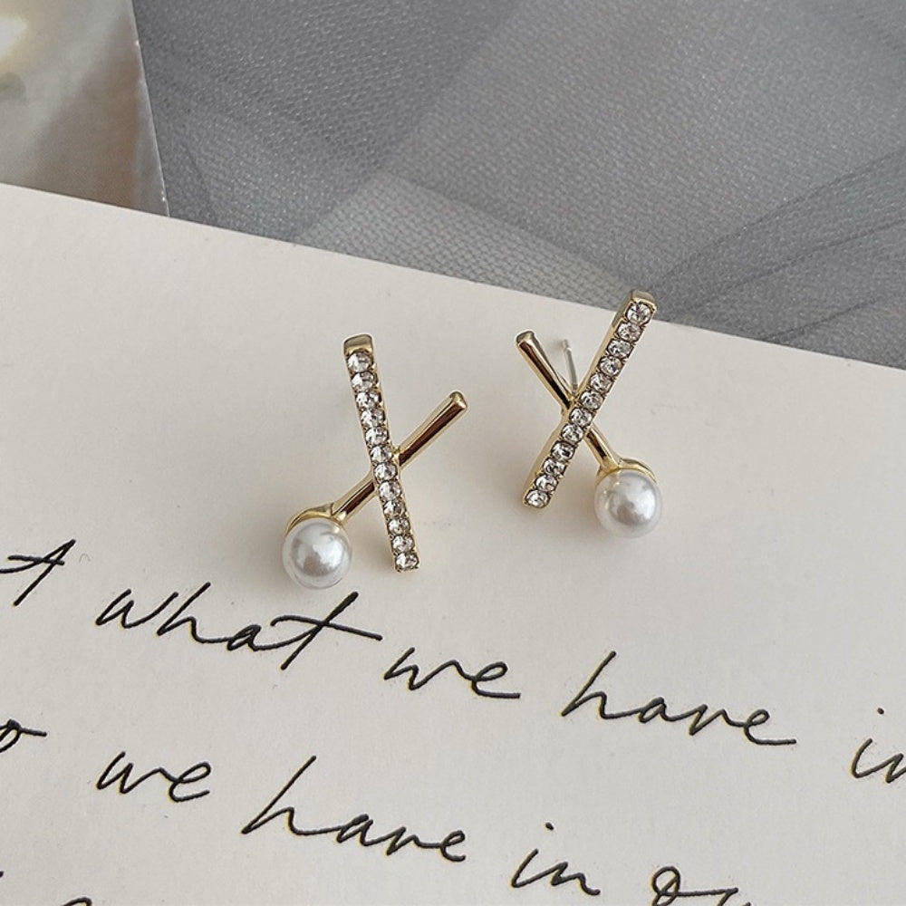 オフィスカジュアル クロスデザインパールピアス ミレジェネ