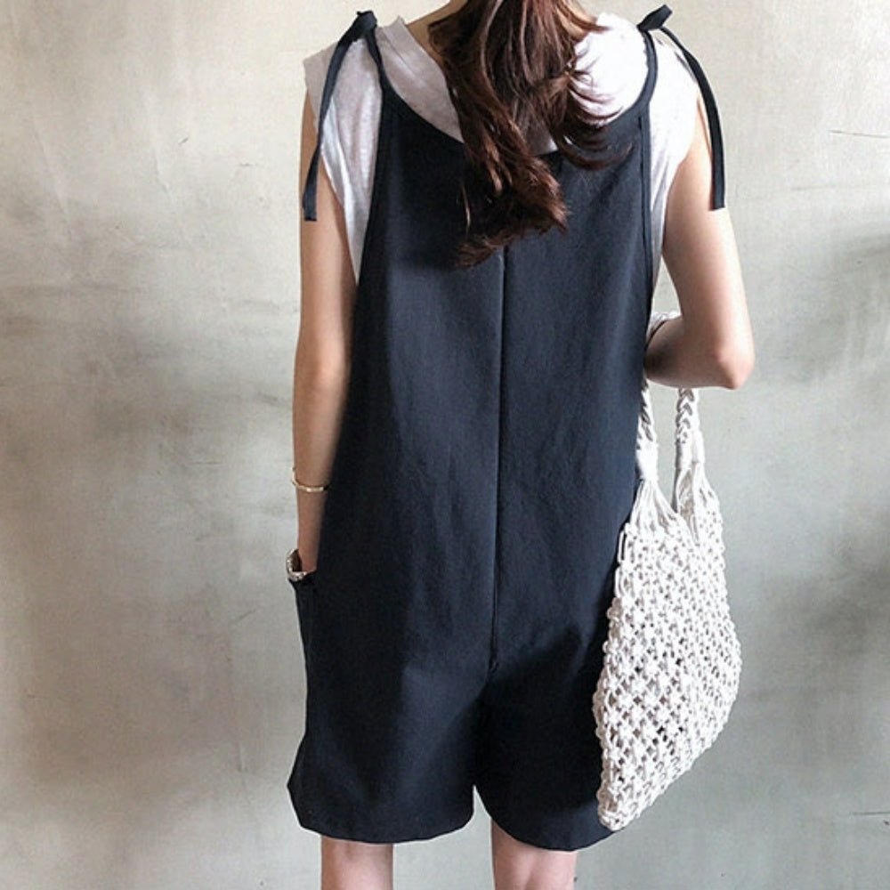 肩リボン調節可能ポケット付きサロペット