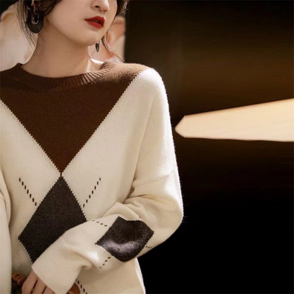 アーガイルクルーネックニット|オフィスカジュアル レディース 通販【ミレジェネ】