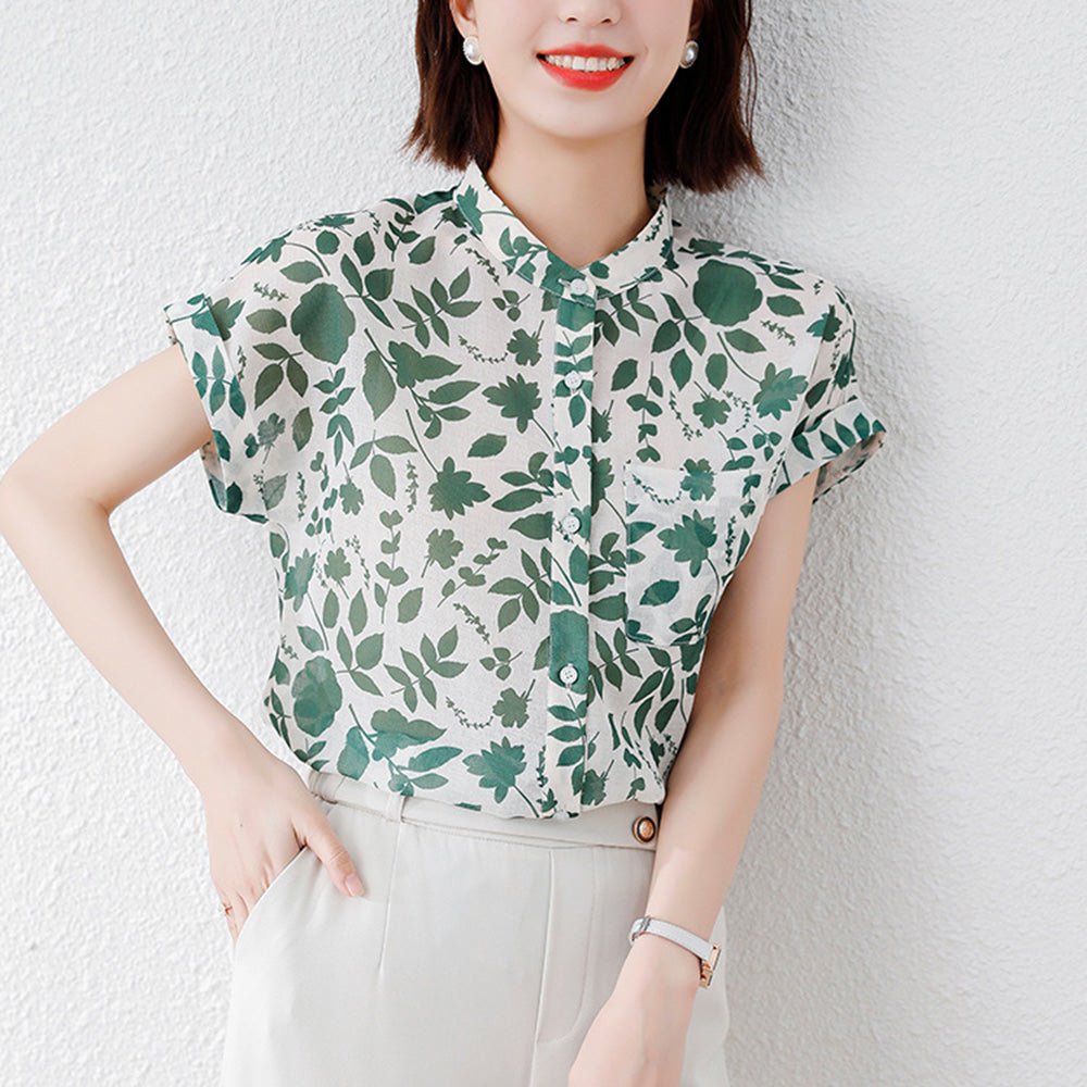 爽やか総柄バンドカラートップス|オフィスカジュアル レディース 通販【ミレジェネ】