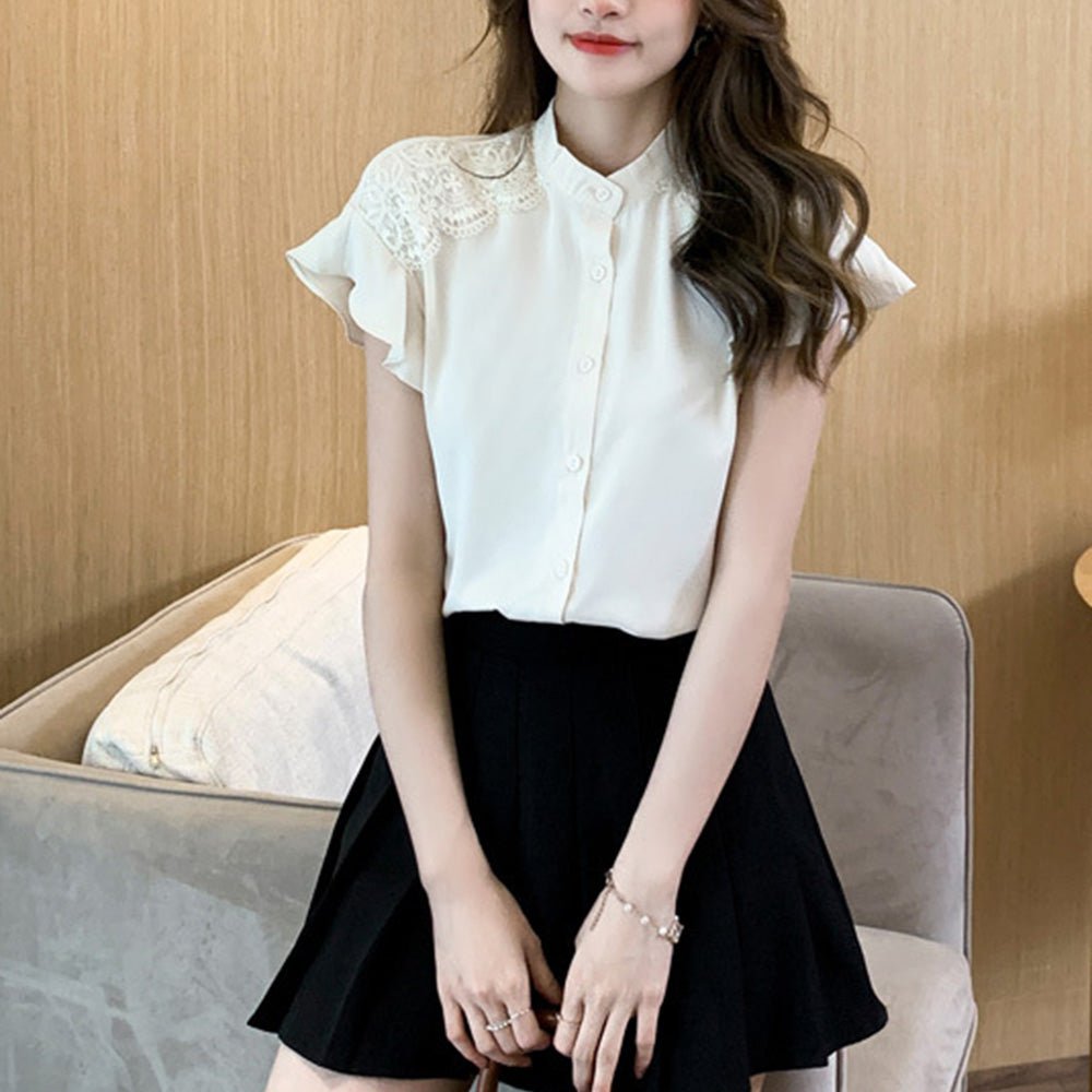 レース切り替えシングルブレストシャツ|オフィスカジュアル レディース 通販【ミレジェネ】