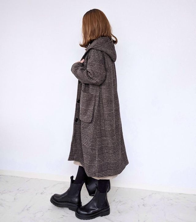 グレンチェックフード付きチェスターロングコート|オフィスカジュアル レディース 通販【ミレジェネ】