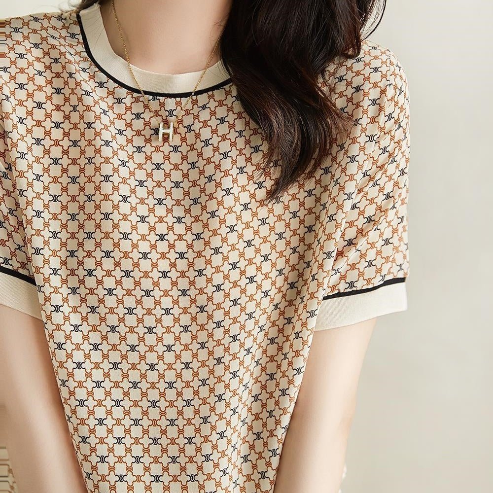 レトロモダン柄薄手トップス|オフィスカジュアル レディース 通販【ミレジェネ】