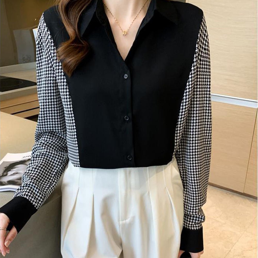 千鳥柄切り替えデザインブラウス|オフィスカジュアル レディース 通販【ミレジェネ】