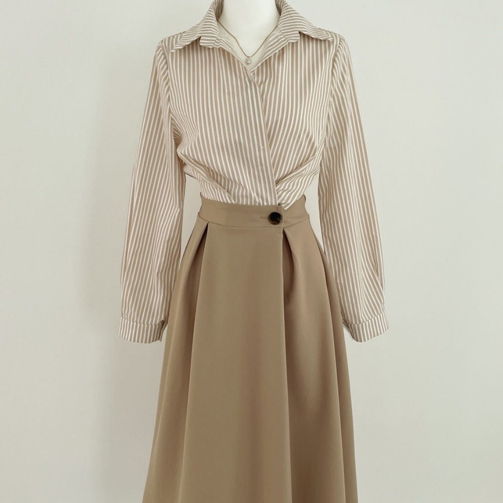 ストライプシャツドッキングフレアワンピース|オフィスカジュアル レディース 通販【ミレジェネ】