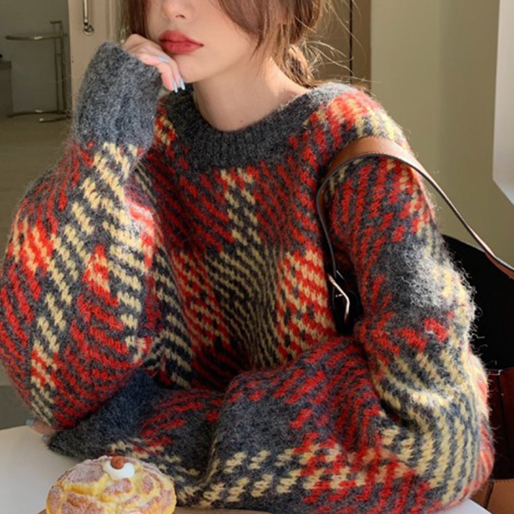 総柄ニットプルオーバー