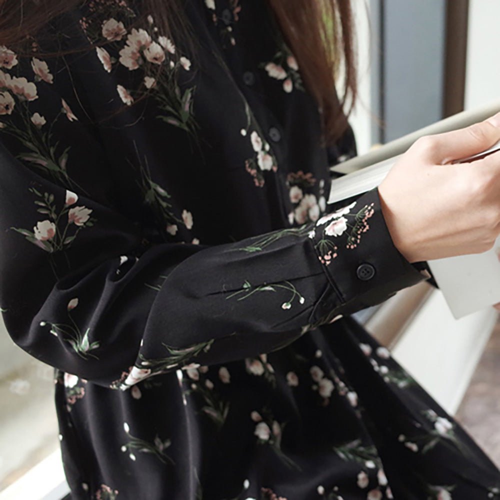 花柄ノーカラーシャツワンピース - Millennial Generation