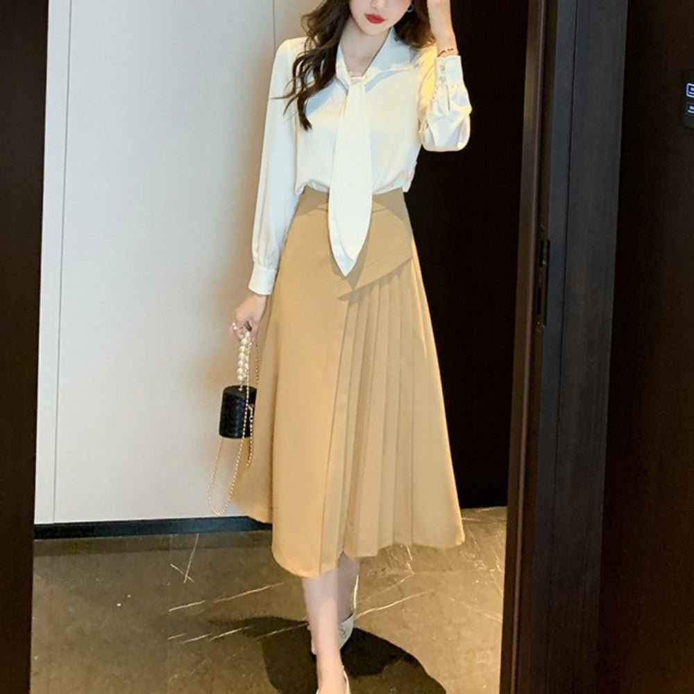 オフィスカジュアル 秋 アシメプリーツスカート ミレジェネ