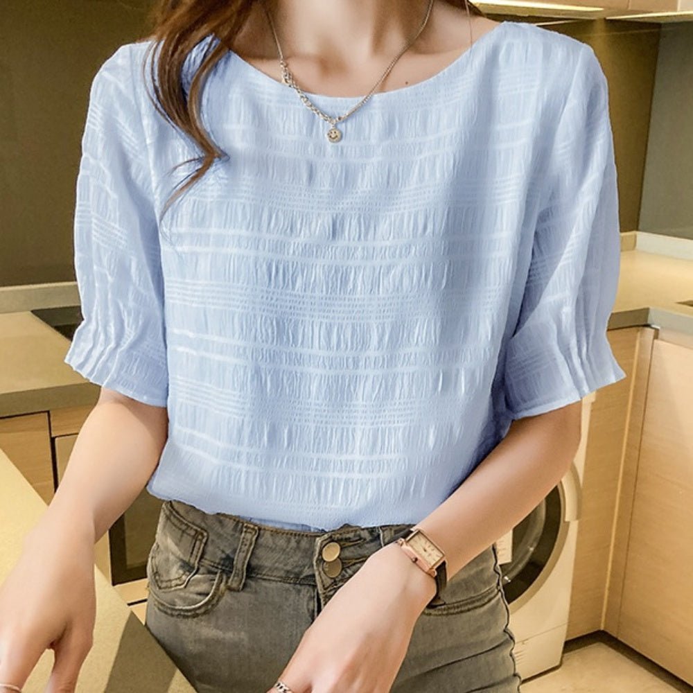 クルーネック袖タックカットソー|オフィスカジュアル レディース 通販【ミレジェネ】