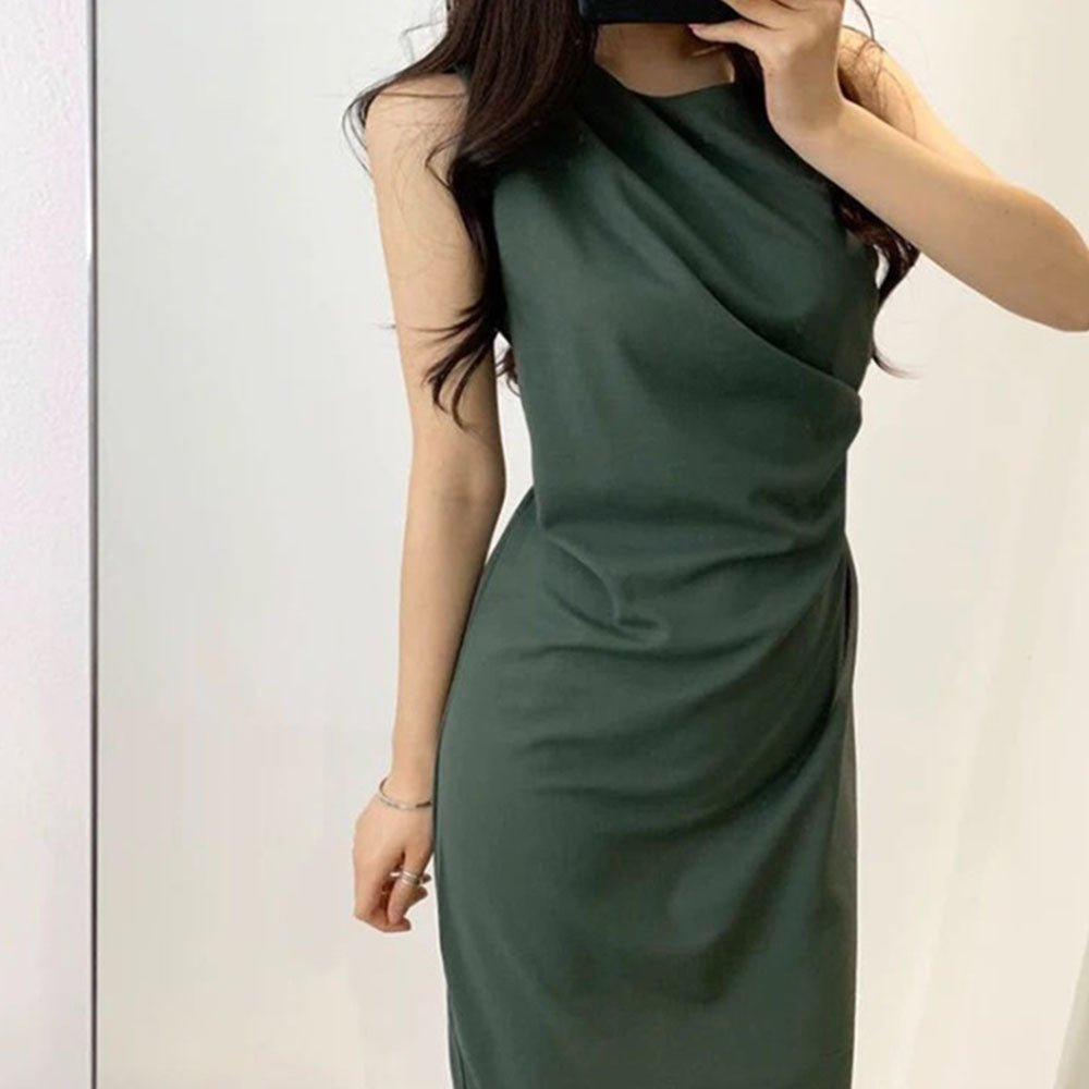 ノースリーブドレープ膝丈ワンピース - Millennial Generation