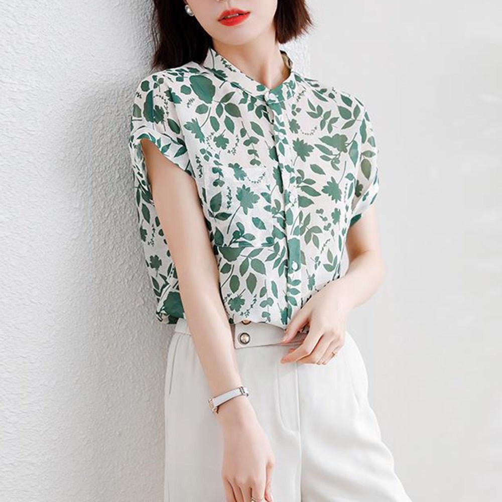 爽やか総柄バンドカラートップス|オフィスカジュアル レディース 通販【ミレジェネ】