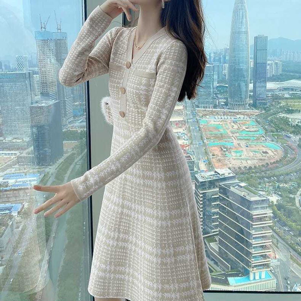 ボタン付きヴィンテージチェックワンピース|オフィスカジュアル レディース 通販【ミレジェネ】