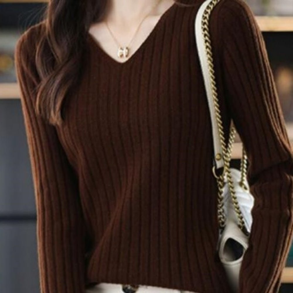 Vネックリブニットトップス|オフィスカジュアル レディース 通販【ミレジェネ】