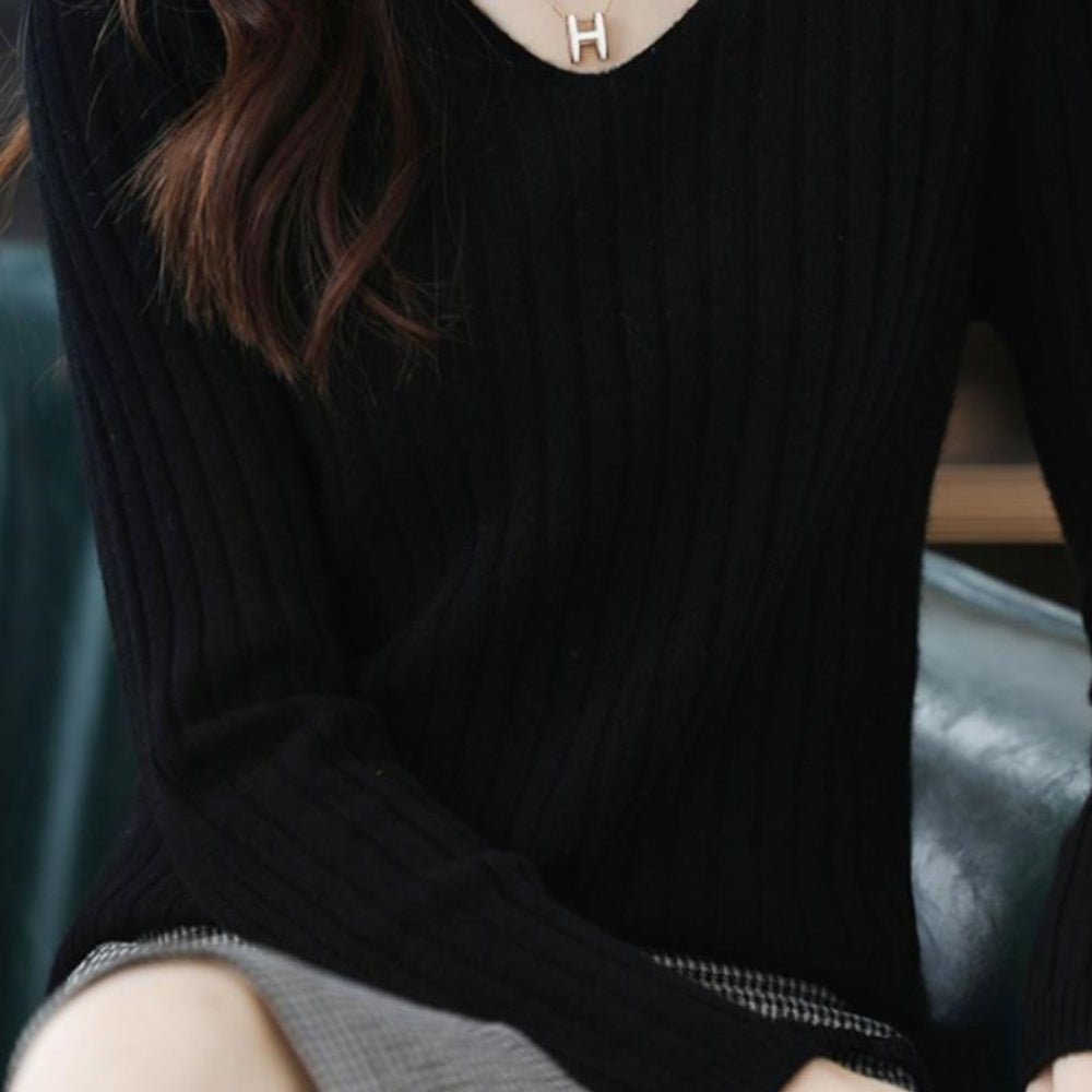 Vネックリブニットトップス|オフィスカジュアル レディース 通販【ミレジェネ】