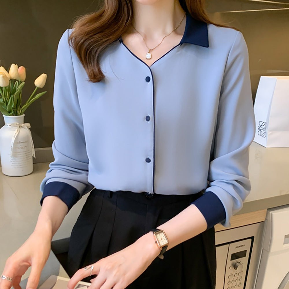 Vネックバイカラーシャツ