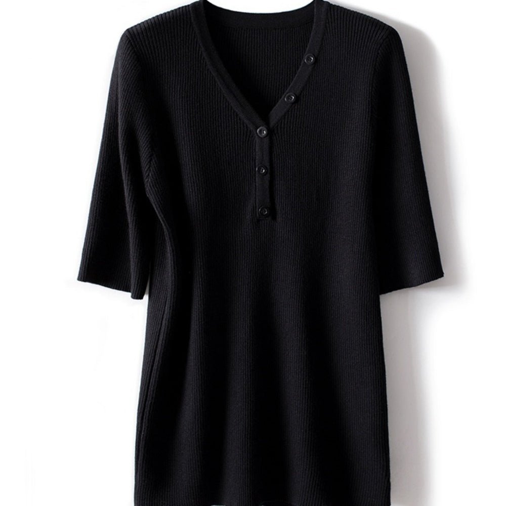 Vネックハーフボタンカットソー|オフィスカジュアル レディース 通販【ミレジェネ】