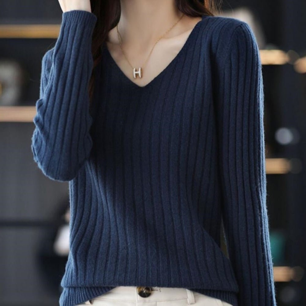 Vネックリブニットトップス|オフィスカジュアル レディース 通販【ミレジェネ】
