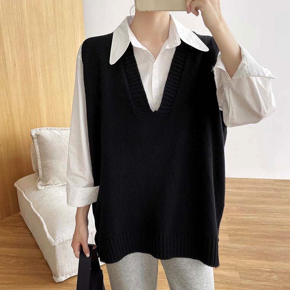 深Vネックニットベスト|オフィスカジュアル レディース 通販【ミレジェネ】