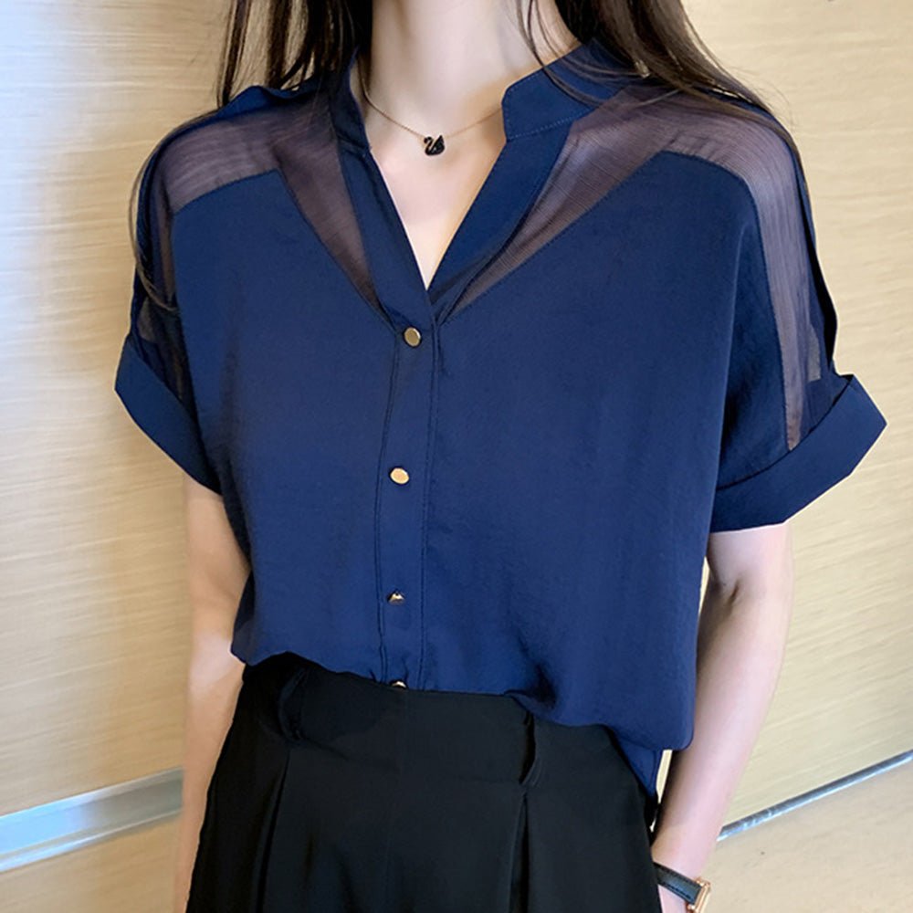Vネックシアー切り替えブラウス|オフィスカジュアル レディース 通販【ミレジェネ】