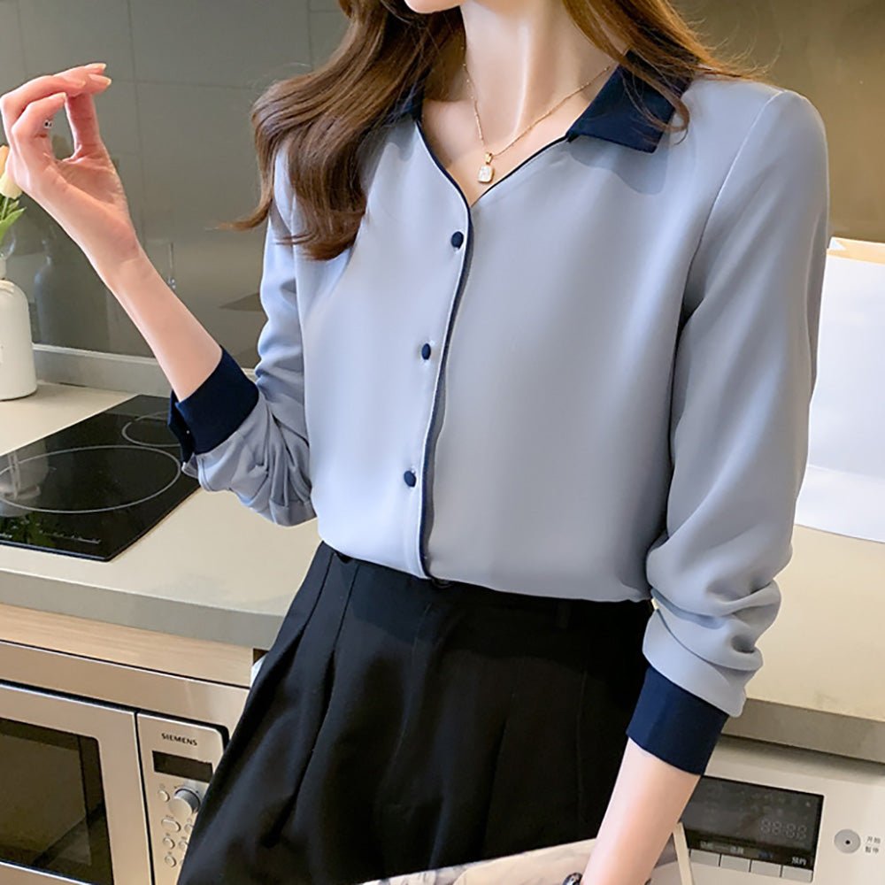 Vネックバイカラーシャツ