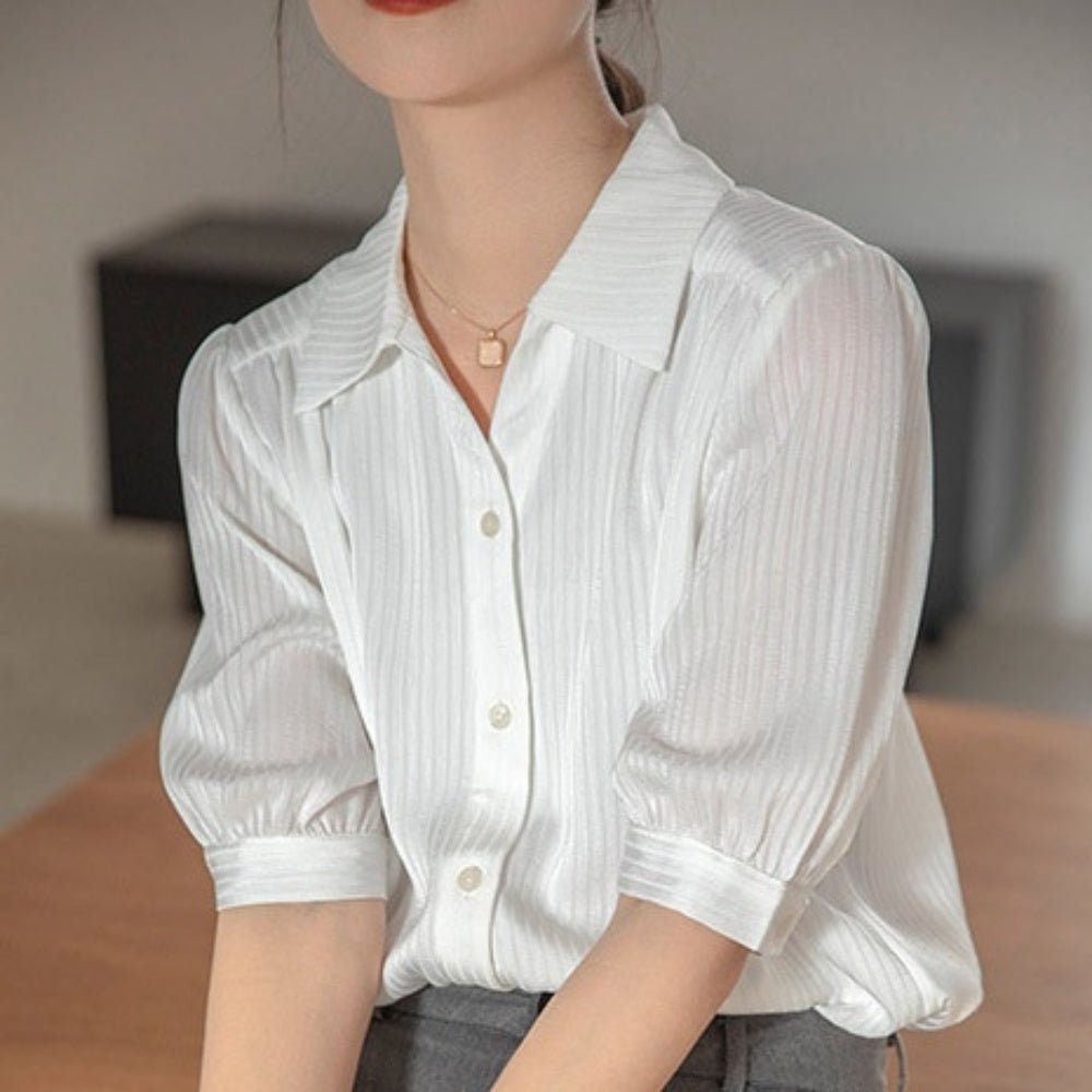 Vネックきれいめハーフスリーブシャツ|オフィスカジュアル レディース 通販【ミレジェネ】