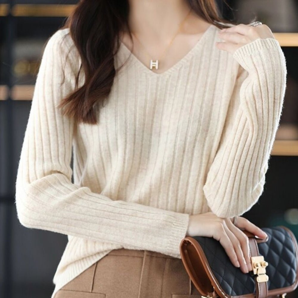 Vネックリブニットトップス|オフィスカジュアル レディース 通販【ミレジェネ】