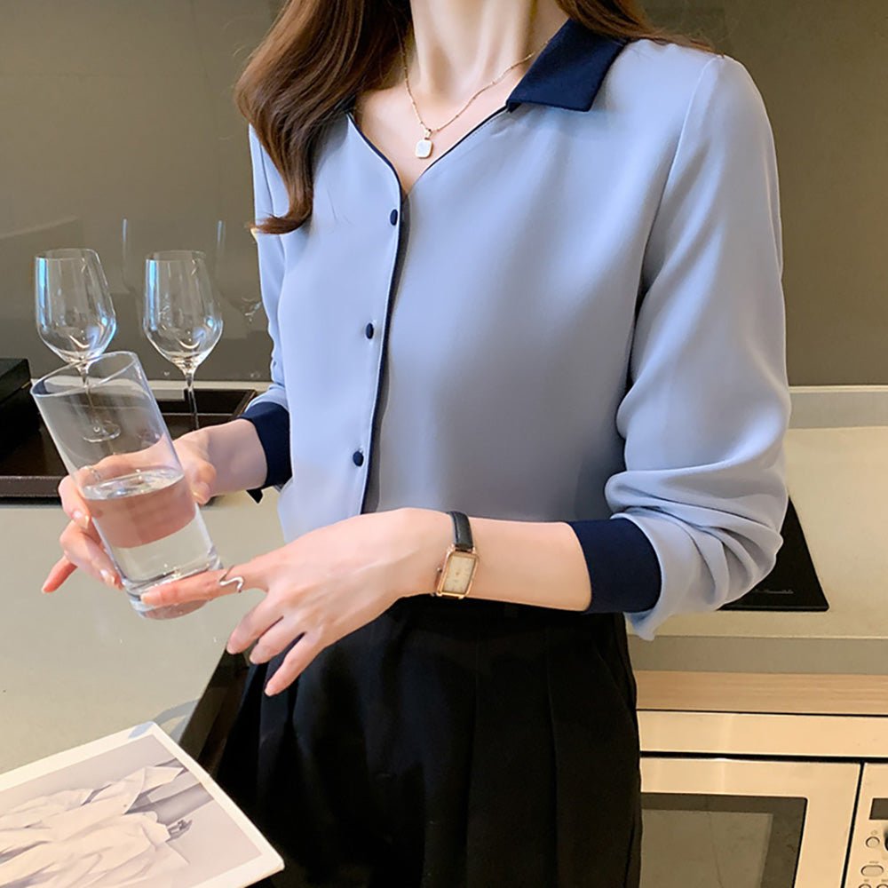 Vネックバイカラーシャツ