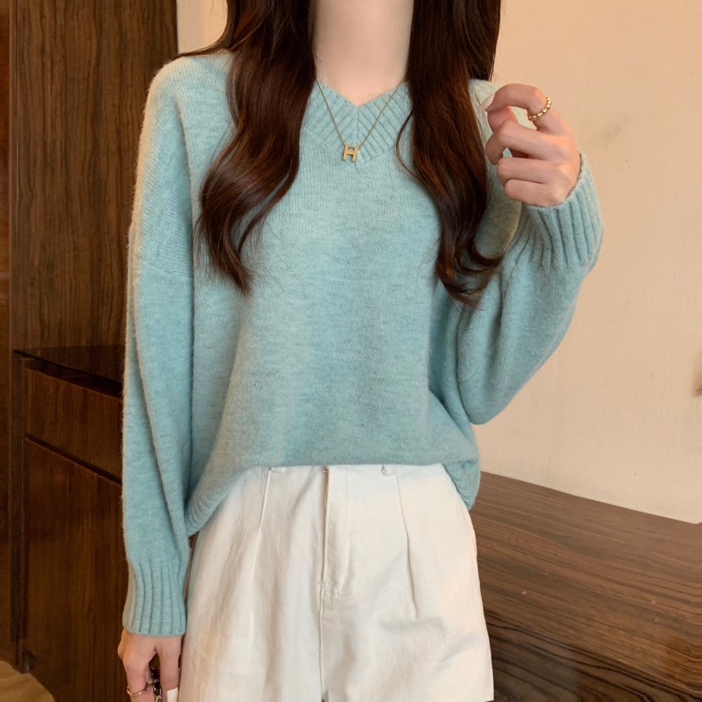 Vネックシャーベットカラーニット|オフィスカジュアル レディース 通販【ミレジェネ】