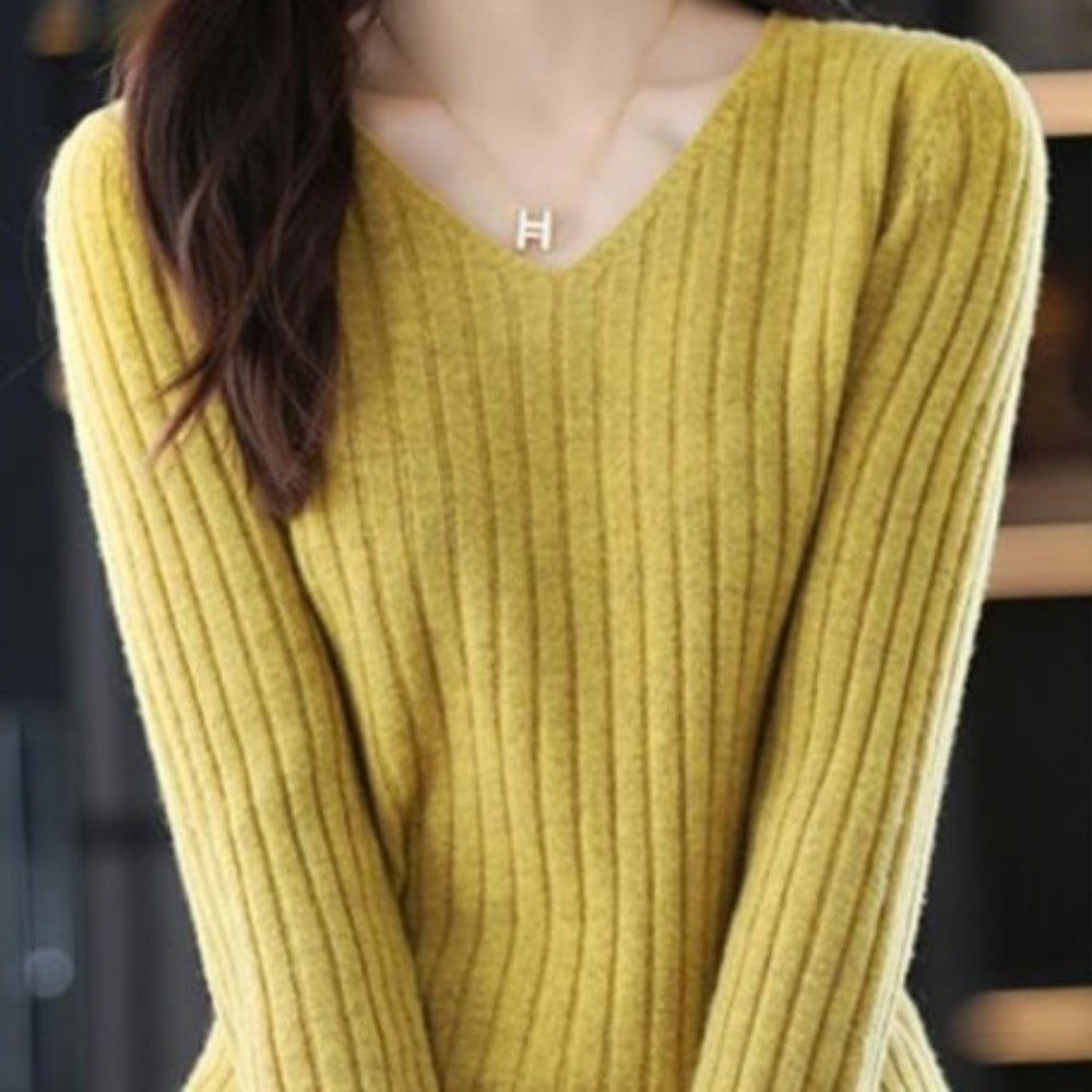 Vネックリブニットトップス|オフィスカジュアル レディース 通販【ミレジェネ】