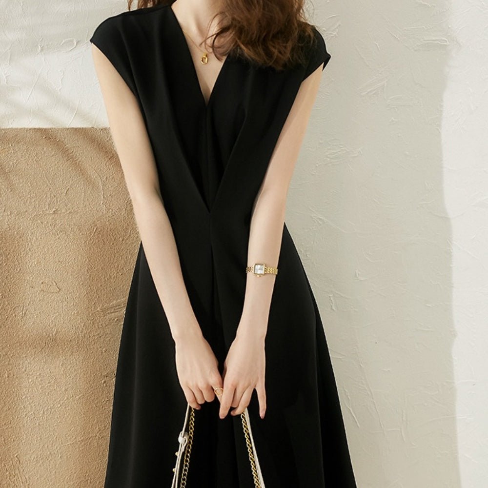 Vネックバックファスナーワンピース