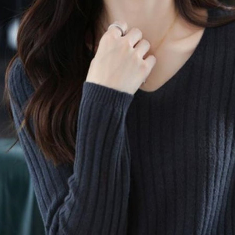 Vネックリブニットトップス|オフィスカジュアル レディース 通販【ミレジェネ】