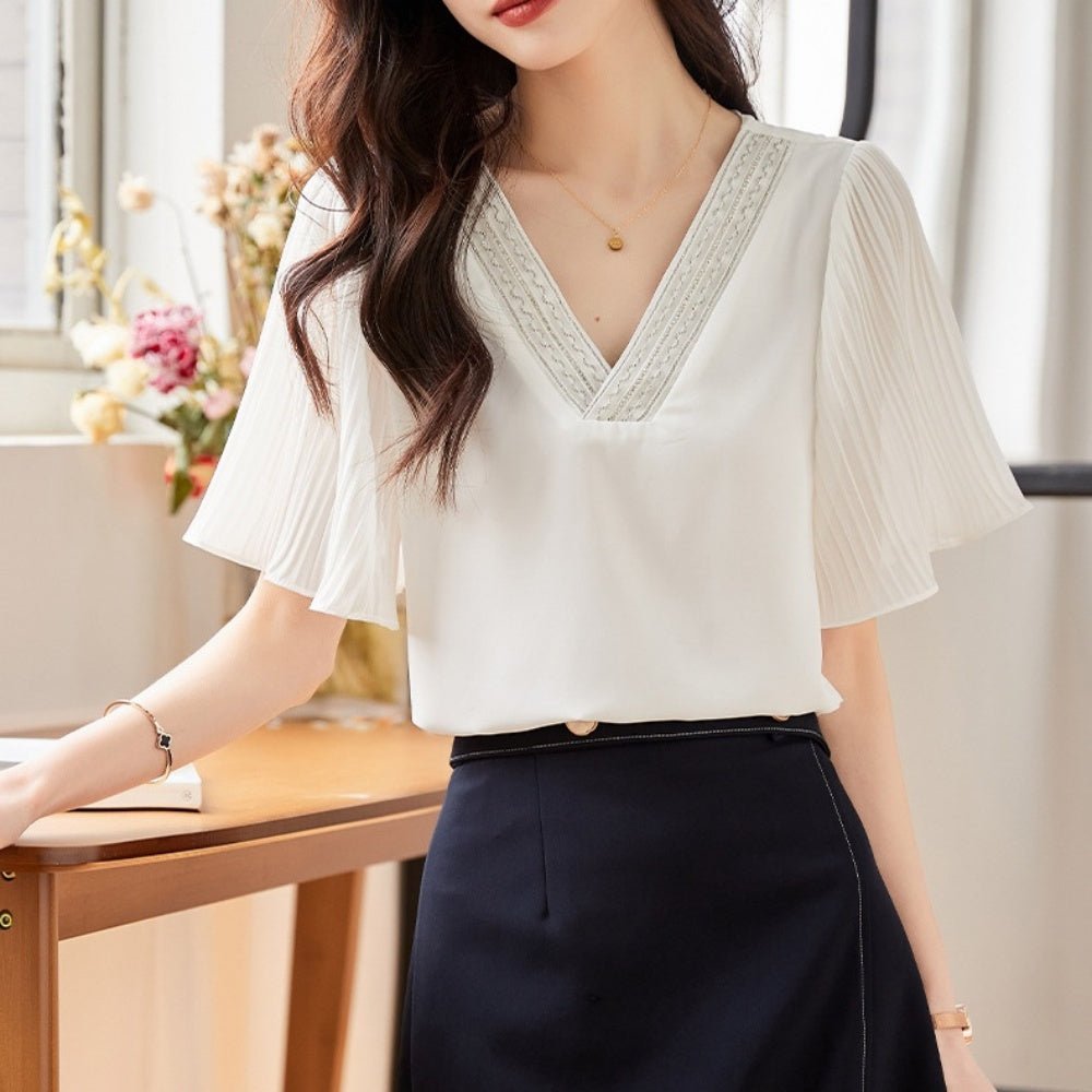 Vネックシフォンスリーブトップス|オフィスカジュアル レディース 通販【ミレジェネ】