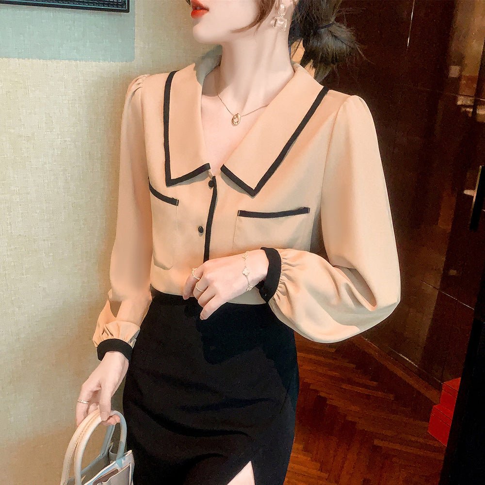 Vネックレトロブラウス