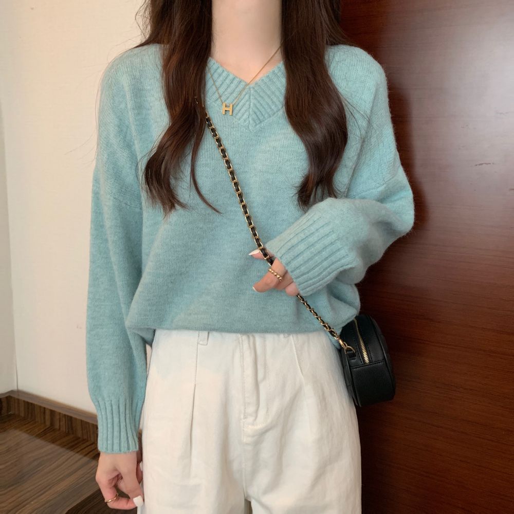 Vネックシャーベットカラーニット|オフィスカジュアル レディース 通販【ミレジェネ】