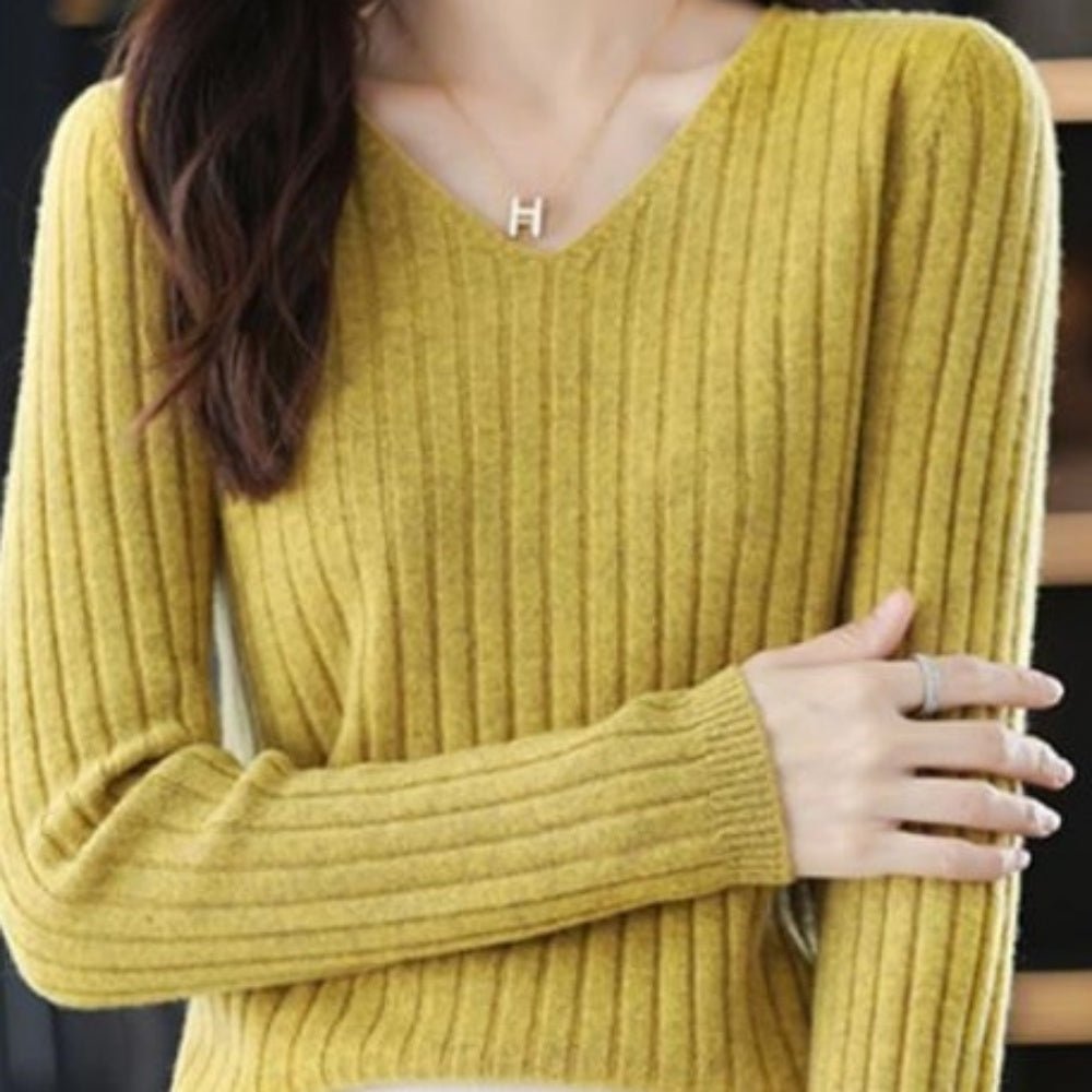 Vネックリブニットトップス|オフィスカジュアル レディース 通販【ミレジェネ】