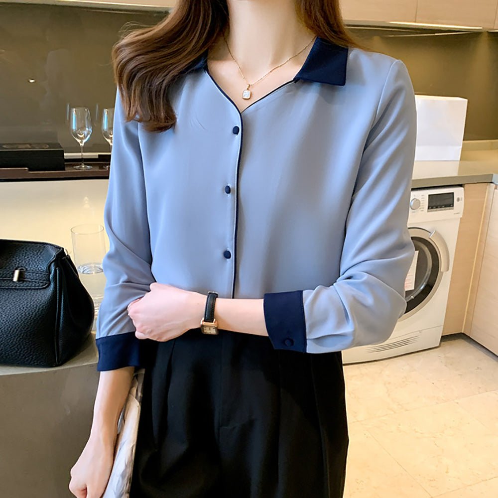 Vネックバイカラーシャツ