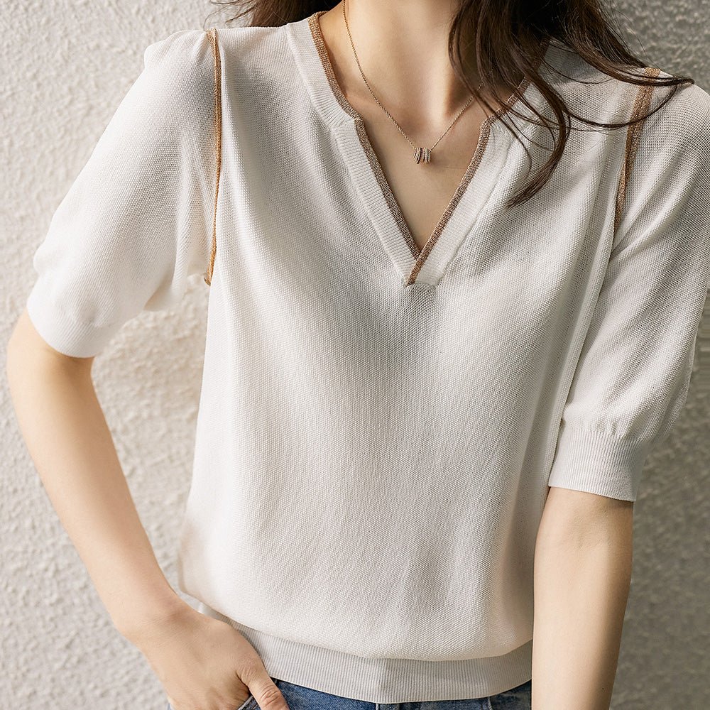 Vネックサマーニットトップス|オフィスカジュアル レディース 通販【ミレジェネ】